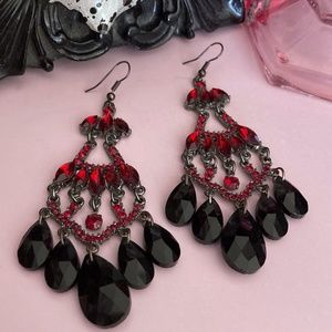 Vintage Nordstrom Red & Black Chandelier Earrings
